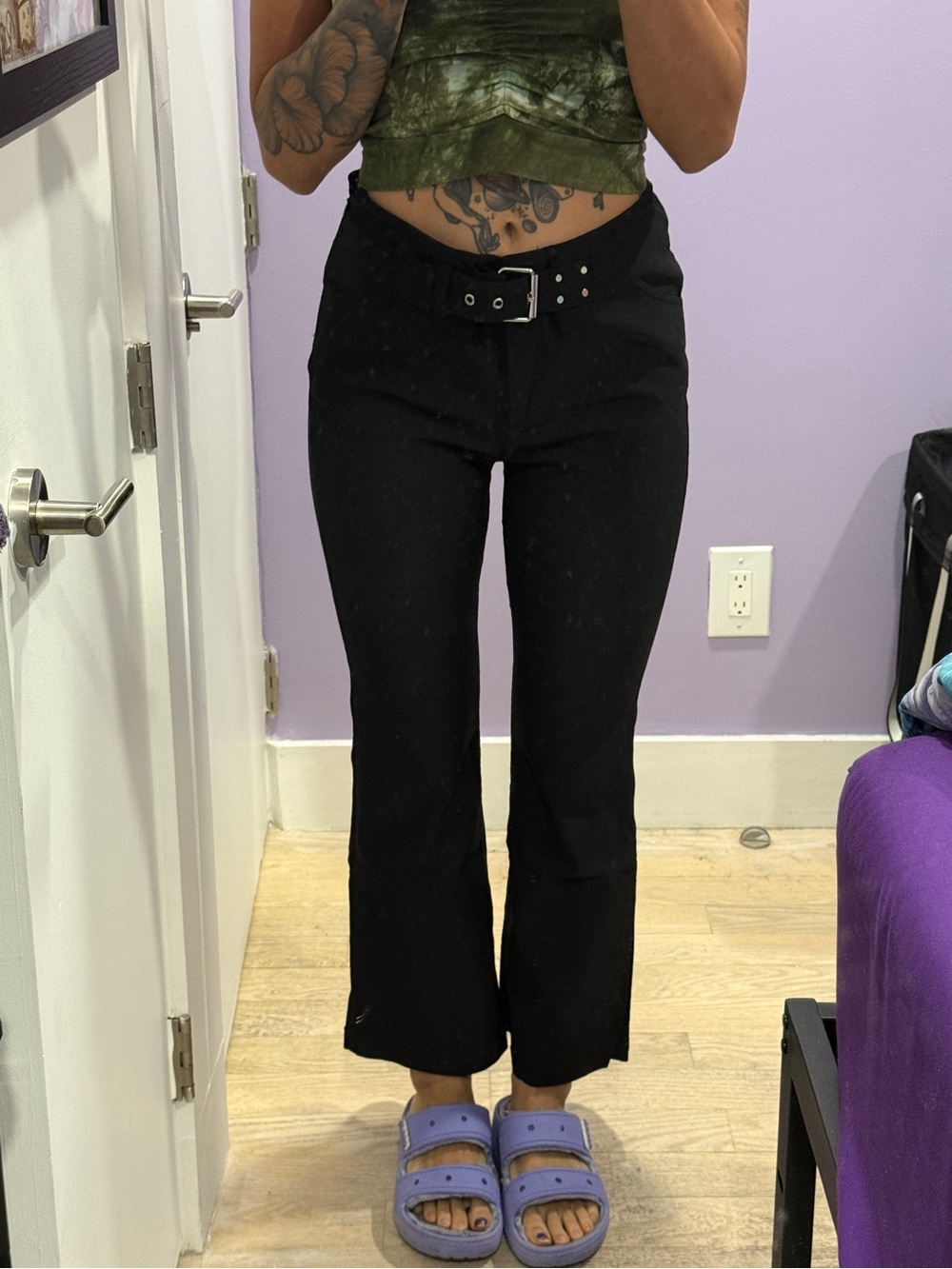 Urban Outfitters Black Kick Flare Stretch Belted Pants